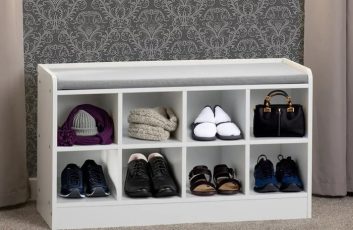 White Shoe Bench Furniture with Cushion Seat