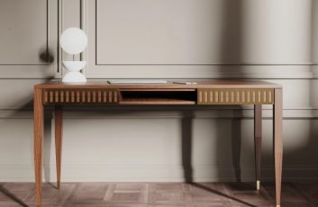 Walnut Office Desk Furniture with Cable Organizer