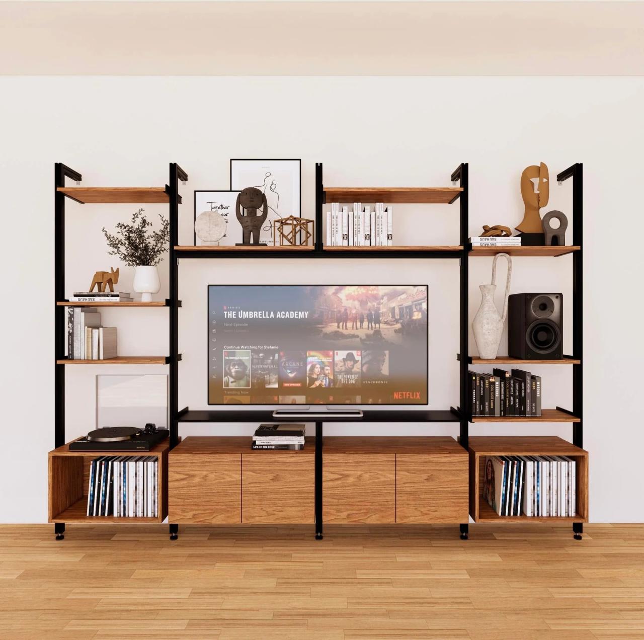 Modular media unit furniture with bookshelves