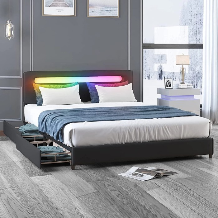Madrid Black Faux Leather Double 4FT 6 Bluetooth Bed Frame With ... LED bed frame with speakers